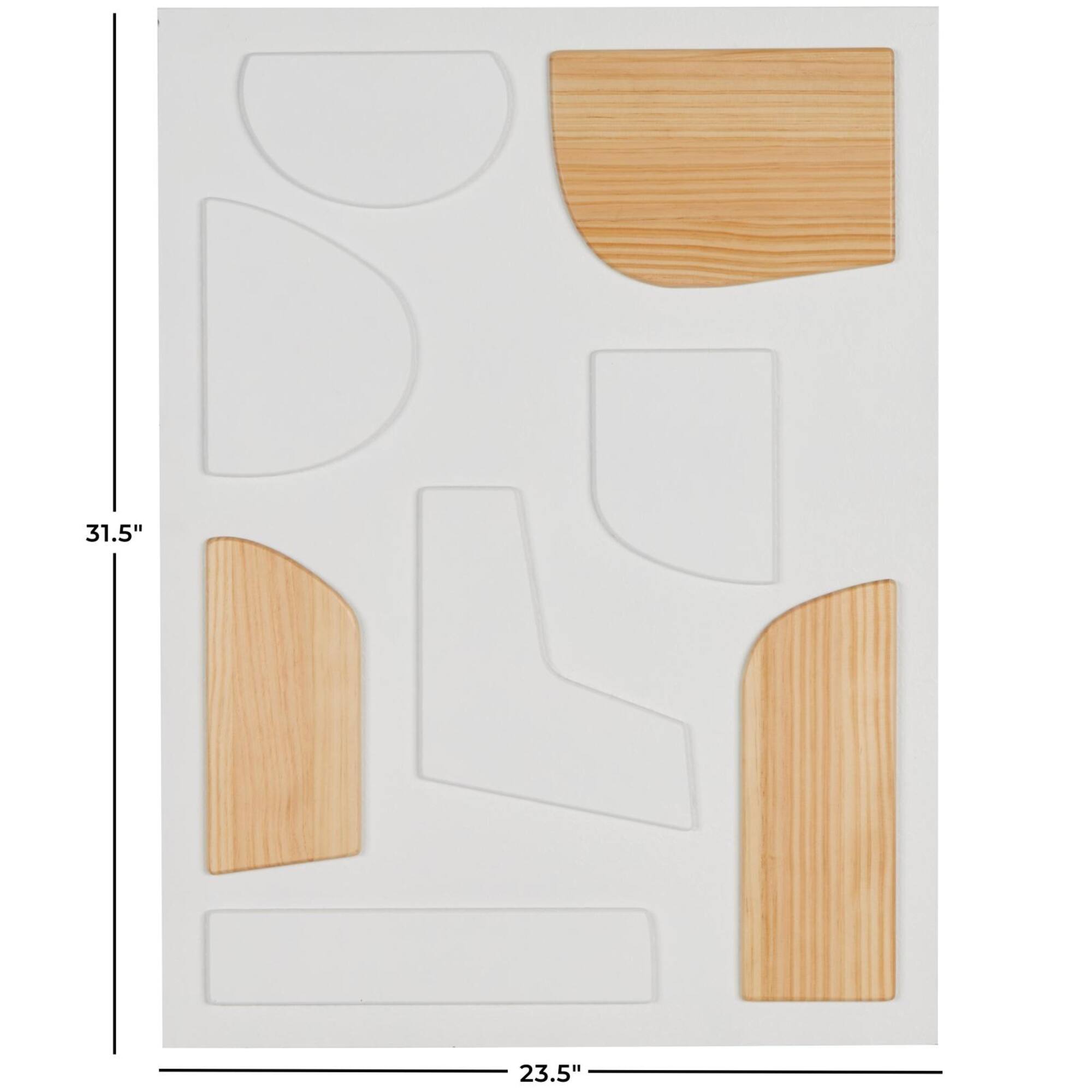 23.5" x 31.5" White Wood Geometric Dimensional Art Deco Shapes with Brown Accents Home Wall Décor